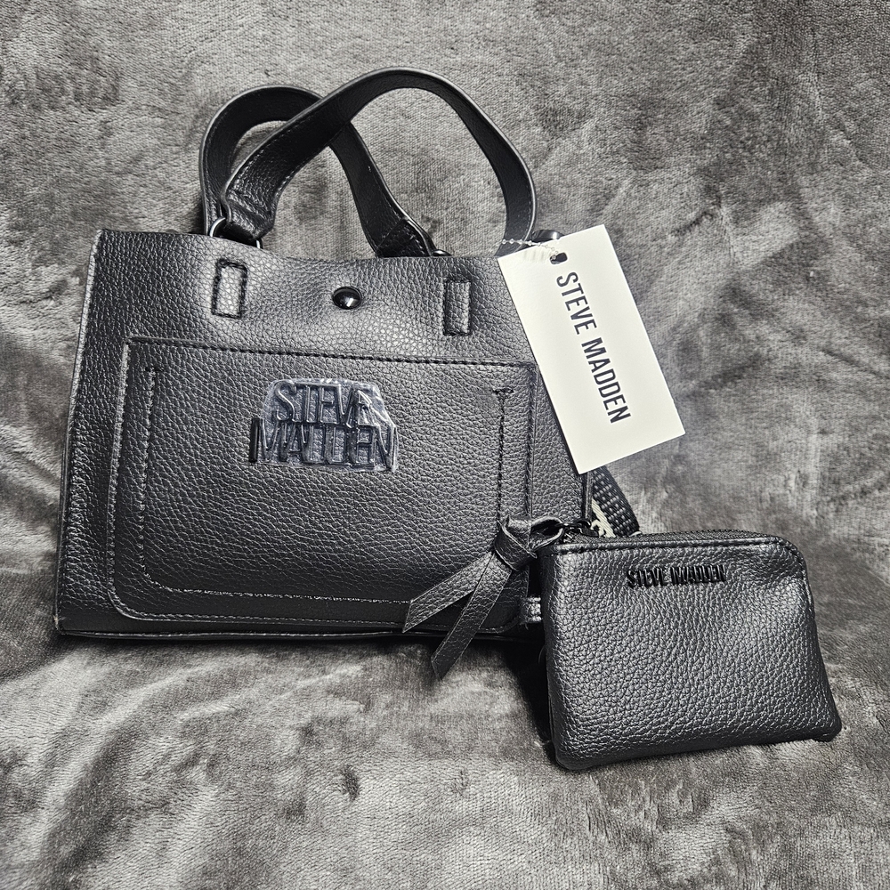 Steve Madden Black Textured Handbag Set